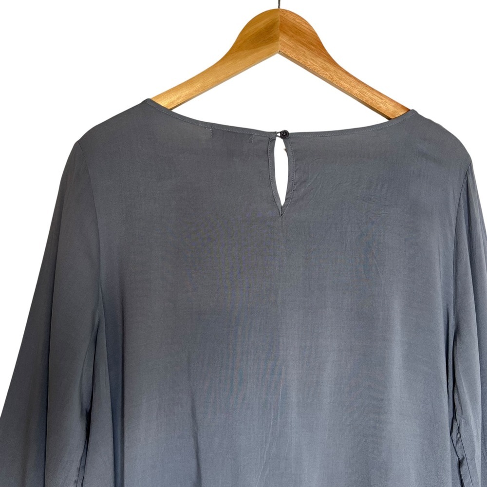 Sundance Catalog Pintuck Ling Sleeve Tunic Blouse Crochet Sleeve Dusty Blue SZ S - Picture 5 of 9